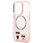 Carcasa Karl Lagerfeld Karl and Choupette Aluminum cu Magsafe compatibila cu iPhone 14 Pro, Roz 7 - lerato.ro