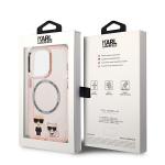 Carcasa Karl Lagerfeld Karl and Choupette Aluminum cu Magsafe compatibila cu iPhone 14 Pro, Roz 9 - lerato.ro