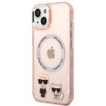 Carcasa Karl Lagerfeld Karl and Choupette Aluminiu Magsafe compatibila cu iPhone 14 Plus, Roz 3 - lerato.ro