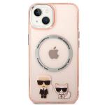 Carcasa Karl Lagerfeld Karl and Choupette Aluminiu Magsafe compatibila cu iPhone 14 Plus, Roz 2 - lerato.ro