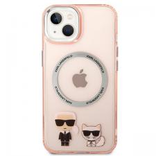 Carcasa Karl Lagerfeld Karl and Choupette Aluminiu Magsafe compatibila cu iPhone 14 Plus, Roz