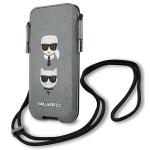 Geanta universala Karl Lagerfeld Saffiano Ikonik Karl and Choupette compatibila cu dispozitive de pana la 6.7 inch, Gri 3 - lerato.ro