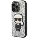 Carcasa Karl Lagerfeld Glitter Flakes Ikonik compatibila cu iPhone 14 Pro, Silver 3 - lerato.ro