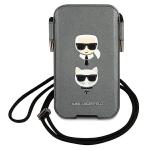 Geanta universala Karl Lagerfeld Saffiano Ikonik Karl and Choupette compatibila cu dispozitive de pana la 6.1 inch, Gri 2 - lerato.ro
