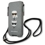Geanta universala Karl Lagerfeld Saffiano Ikonik Karl and Choupette compatibila cu dispozitive de pana la 6.1 inch, Gri 3 - lerato.ro