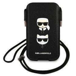 Geanta universala Karl Lagerfeld Saffiano Ikonik Karl and Choepette Head compatibila cu dispozitive de pana la 6.1 inch, Negru