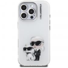 Carcasa Karl Lagerfeld IML Aquarelle Karl and Choupette Logo compatibila cu iPhone 16 Pro Max, Alb