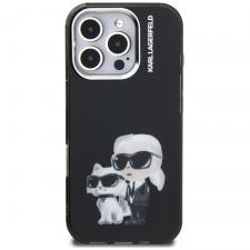 Carcasa Karl Lagerfeld IML Aquarelle Karl and Choupette Logo compatibila cu iPhone 16 Pro Max, Negru