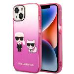 Carcasa Karl Lagerfeld Gradient Ikonik Karl and Choupette compatibila cu iPhone 14 Plus, Roz 4 - lerato.ro