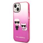 Carcasa Karl Lagerfeld Gradient Ikonik Karl and Choupette compatibila cu iPhone 14 Plus, Roz 3 - lerato.ro