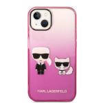 Carcasa Karl Lagerfeld Gradient Ikonik Karl and Choupette compatibila cu iPhone 14 Plus, Roz 2 - lerato.ro