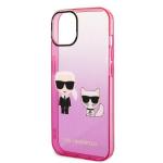 Carcasa Karl Lagerfeld Gradient Ikonik Karl and Choupette compatibila cu iPhone 14 Plus, Roz 7 - lerato.ro