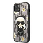Carcasa Karl Lagerfeld Flower Ikonik Karl compatibila cu iPhone 13, Gri 3 - lerato.ro
