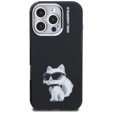 Carcasa Karl Lagerfeld IML Aquarelle Choupette Logo compatibila cu iPhone 16 Pro Max, Negru