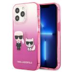 Carcasa Karl Lagerfeld Gradient Ikonik Karl and Choupette compatibila cu iPhone 13 Pro / 13, Roz 4 - lerato.ro