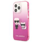 Carcasa Karl Lagerfeld Gradient Ikonik Karl and Choupette compatibila cu iPhone 13 Pro / 13, Roz 3 - lerato.ro