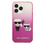 Carcasa Karl Lagerfeld Gradient Ikonik Karl and Choupette compatibila cu iPhone 13 Pro / 13, Roz 2 - lerato.ro