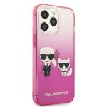 Carcasa Karl Lagerfeld Gradient Ikonik Karl and Choupette compatibila cu iPhone 13 Pro / 13, Roz 5 - lerato.ro