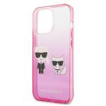 Carcasa Karl Lagerfeld Gradient Ikonik Karl and Choupette compatibila cu iPhone 13 Pro / 13, Roz 7 - lerato.ro