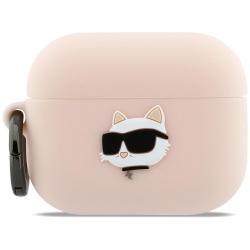 Carcasa Karl Lagerfeld Silicone Choupette Head 3D compatibila cu Apple AirPods Pro 3, Roz