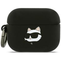Carcasa Karl Lagerfeld Silicone Choupette Head 3D compatibila cu Apple AirPods Pro 3, Negru