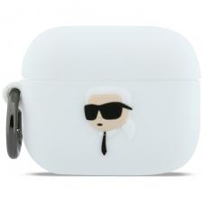 Carcasa Karl Lagerfeld Silicone Karl Head 3D compatibila cu Apple AirPods Pro 3, Alb