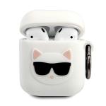 Carcasa Karl Lagerfeld Silicone Choupette compatibila cu Apple AirPods 1/2, Alb 2 - lerato.ro