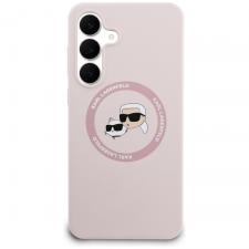 Carcasa Karl Lagerfeld Silicone Karl and Choupette Heads cu MagSafe compatibila cu Samsung Galaxy S25 FE, Roz