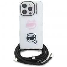 Carcasa Karl Lagerfeld IML Crossbody Karl and Choupette compatibila cu iPhone 16 Pro, Alb