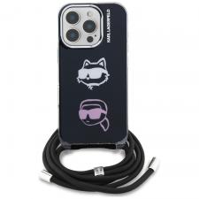 Carcasa Karl Lagerfeld IML Crossbody Karl and Choupette compatibila cu iPhone 16 Pro Max, Negru