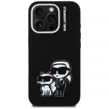 Carcasa Karl Lagerfeld Silicone Karl and Choupette Sketch cu MagSafe compatibila cu iPhone 16 Pro, Negru