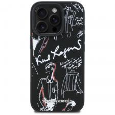 Carcasa Karl Lagerfeld Grained Pattern and Logo cu MagSafe compatibila cu iPhone 16 Pro Max, Negru