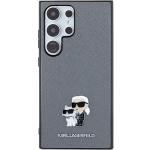 Carcasa Karl Lagerfeld Saffiano Karl and Choupette Metal Pin compatibila cu Samsung Galaxy S24 Ultra, Gri 2 - lerato.ro