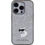 Carcasa Karl Lagerfeld Glitter Choupette Logo Metal Logo compatibila cu iPhone 15 Pro, Silver 2 - lerato.ro