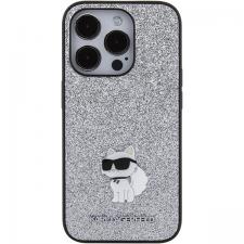 Carcasa Karl Lagerfeld Glitter Choupette Logo Metal Logo compatibila cu iPhone 15 Pro, Silver
