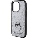 Carcasa Karl Lagerfeld Glitter Choupette Logo Metal Logo compatibila cu iPhone 15 Pro, Silver 7 - lerato.ro