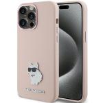 Carcasa Karl Lagerfeld Silicone Choupette Metal Pin compatibila cu iPhone 15 Pro, Roz 4 - lerato.ro