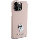 Carcasa Karl Lagerfeld Silicone Choupette Metal Pin compatibila cu iPhone 15 Pro, Roz 5 - lerato.ro