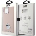 Carcasa Karl Lagerfeld Silicone Choupette Metal Pin compatibila cu iPhone 15 Pro, Roz 9 - lerato.ro