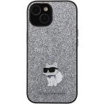 Carcasa Karl Lagerfeld Glitter Choupette Logo Metal Logo compatibila cu iPhone 15 / 14 / 13, Silver 2 - lerato.ro