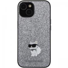 Huse si carcase iPhone 14, Carcasa Karl Lagerfeld Glitter Choupette Logo Metal Logo compatibila cu iPhone 15 / 14 / 13, Silver, lerato.ro