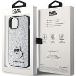 Carcasa Karl Lagerfeld Glitter Choupette Logo Metal Logo compatibila cu iPhone 15 / 14 / 13, Silver 9 - lerato.ro