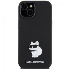 Huse si carcase iPhone 14, Carcasa Karl Lagerfeld Silicone Choupette Metal Pin compatibila cu iPhone 15 / 14 / 13, Negru, lerato.ro