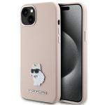 Carcasa Karl Lagerfeld Silicone Choupette Metal Pin compatibila cu iPhone 15 / 14 / 13, Roz 4 - lerato.ro
