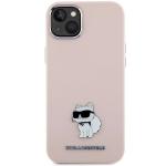 Carcasa Karl Lagerfeld Silicone Choupette Metal Pin compatibila cu iPhone 15 / 14 / 13, Roz 2 - lerato.ro