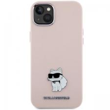 Huse si carcase iPhone 14, Carcasa Karl Lagerfeld Silicone Choupette Metal Pin compatibila cu iPhone 15 / 14 / 13, Roz, lerato.ro