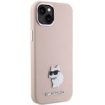 Carcasa Karl Lagerfeld Silicone Choupette Metal Pin compatibila cu iPhone 15 / 14 / 13, Roz 5 - lerato.ro