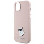 Carcasa Karl Lagerfeld Silicone Choupette Metal Pin compatibila cu iPhone 15 / 14 / 13, Roz 7 - lerato.ro