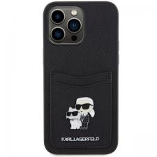Carcasa Karl Lagerfeld Saffiano Cardslot KC Metal Pin compatibila cu iPhone 15 Pro Max, Negru