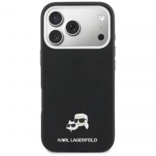 Husa Karl Lagerfeld Karl and Choupette Head Pins Saffiano cu MagSafe compatibila cu iPhone 17 Pro, Negru